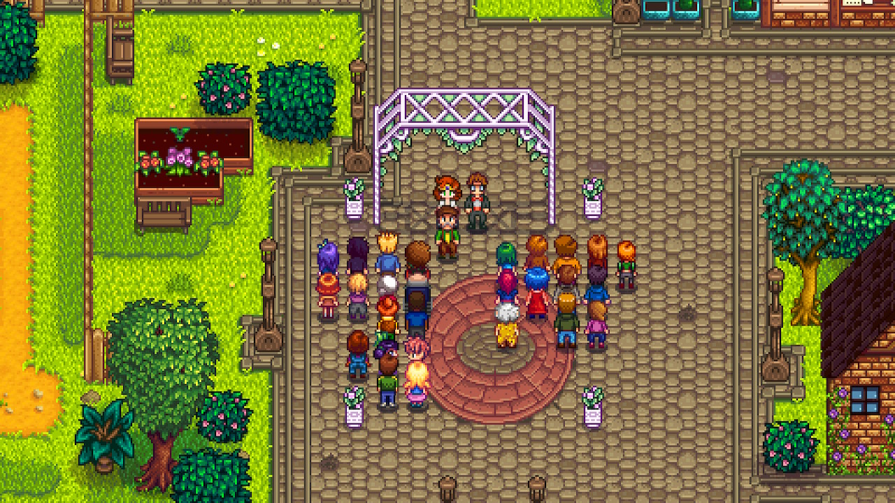 screenshot from stardew valley, Harvey and my farmer's wedding